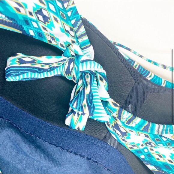 Jessica Simpson One-piece Swimsuit Teal and Navy with Gold Studs - Picture 6 of 16